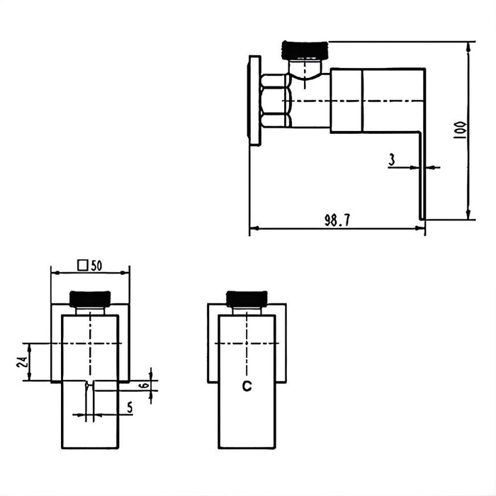 Square Bathroom Tapware Range - Wall Top Assemblies, Washing Machine Stops & Spa/Sink Wall Set