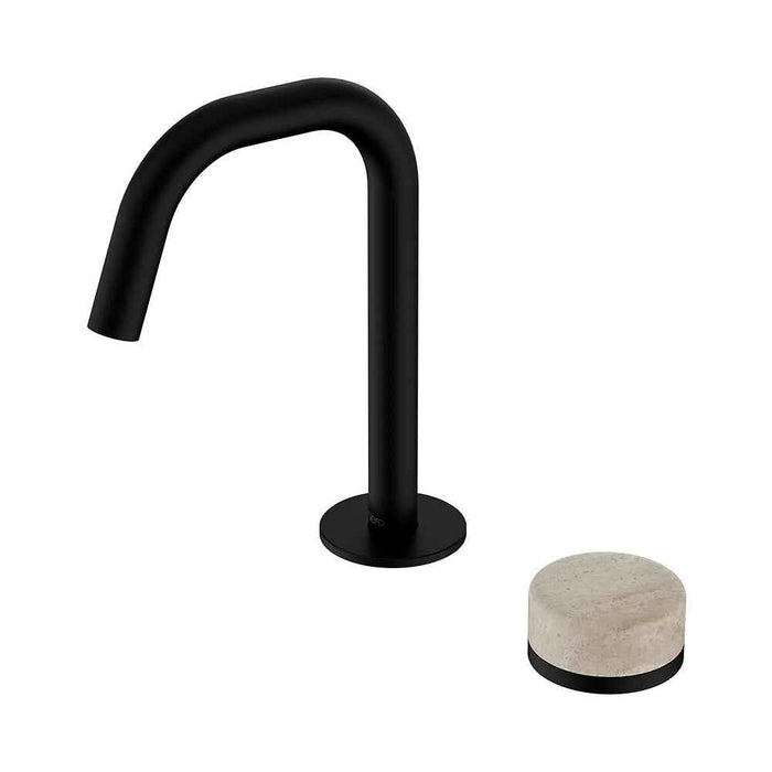 Nero Serenity Progressive Lead-Free DZR Brass Basin Mixer Edge Spout With Rome Travertine Handle