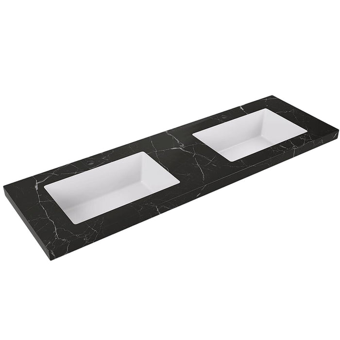 600-1500*460mm Lukka Calacatta Night Black Sintered Stone Seamless Joined With Fine Ceramic Basin Top
