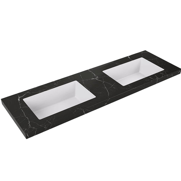 600-1500*460mm Lukka Calacatta Night Black Sintered Stone Seamless Joined With Fine Ceramic Basin Top
