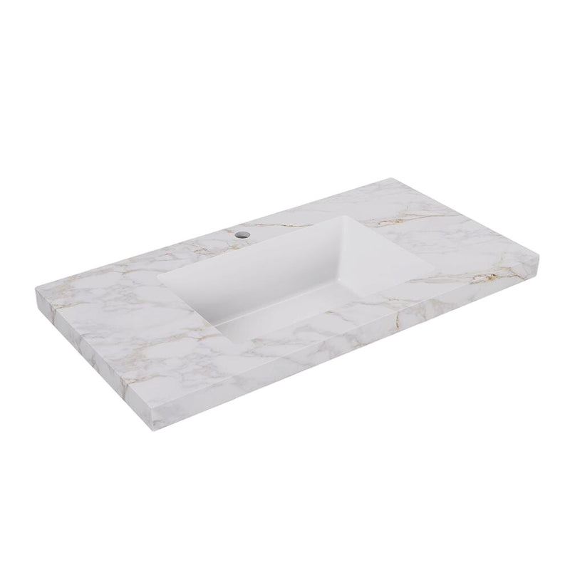 600-1500*460mm Lukka Carrara Gold Sintered Stone Seamless Joined With Fine Ceramic Basin Top