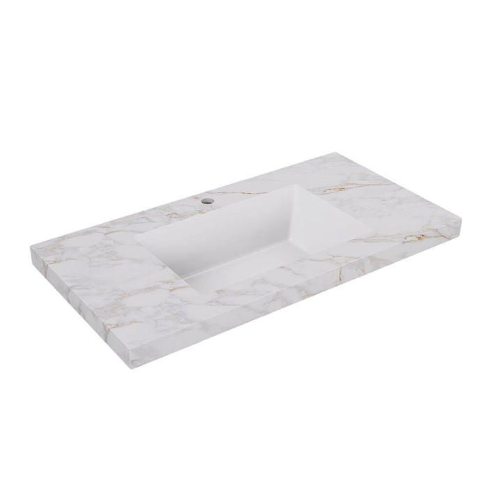 600-1500*460mm Lukka Carrara Gold Sintered Stone Seamless Joined With Fine Ceramic Basin Top