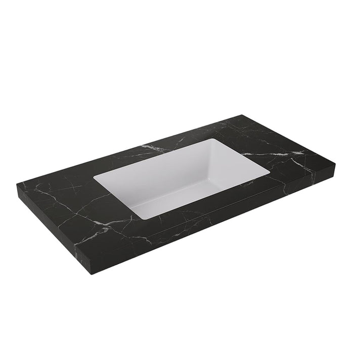 600-1500*460mm Lukka Calacatta Night Black Sintered Stone Seamless Joined With Fine Ceramic Basin Top