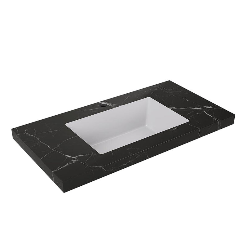 600-1500*460mm Lukka Calacatta Night Black Sintered Stone Seamless Joined With Fine Ceramic Basin Top