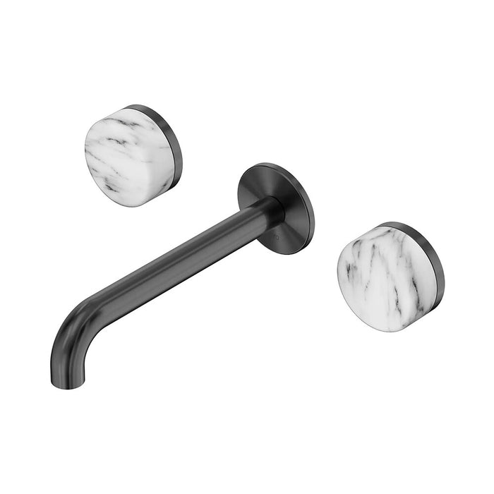 185mm Nero Serenity Lead-Free DZR Brass Wall Basin Set With Arabescato Corchia Handle
