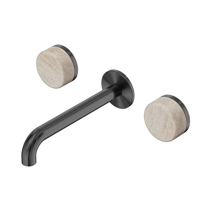 185mm Nero Serenity Lead-Free DZR Brass Wall Basin Set With Rome Travertine Handle