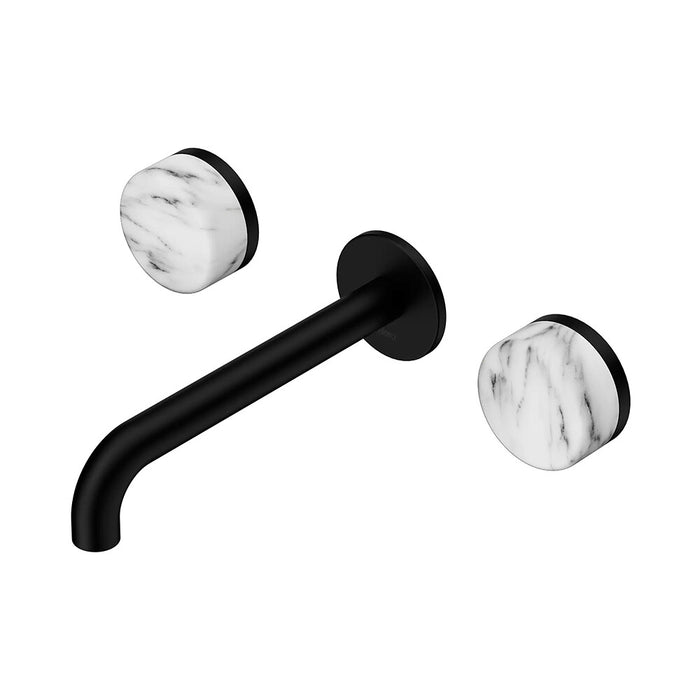 185mm Nero Serenity Lead-Free DZR Brass Wall Basin Set With Arabescato Corchia Handle