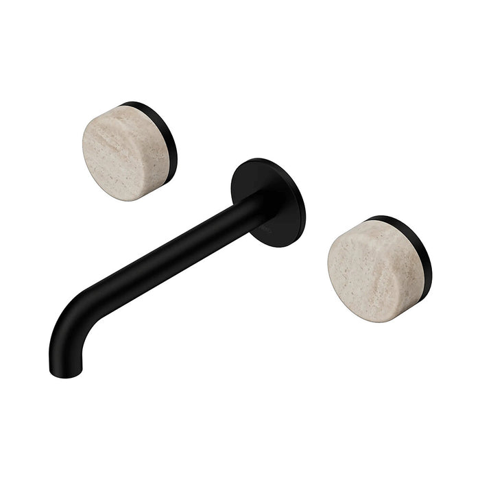 185mm Nero Serenity Lead-Free DZR Brass Wall Basin Set With Rome Travertine Handle