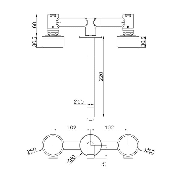 220mm Nero Serenity Lead-Free DZR Brass Wall Basin Set With Carrara Handle