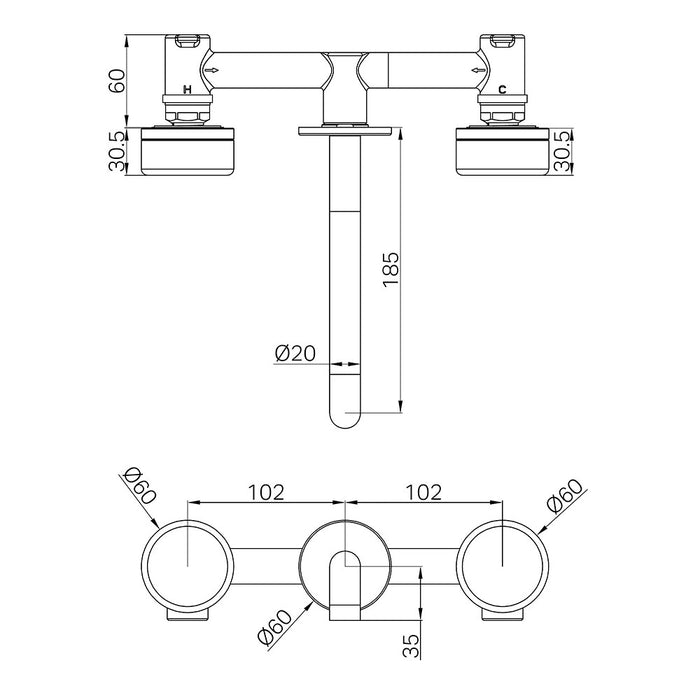 185mm Nero Serenity Lead-Free DZR Brass Wall Basin Set With Metal Handle