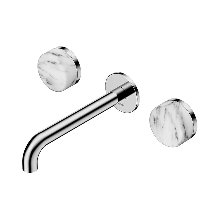 185mm Nero Serenity Lead-Free DZR Brass Wall Basin Set With Arabescato Corchia Handle