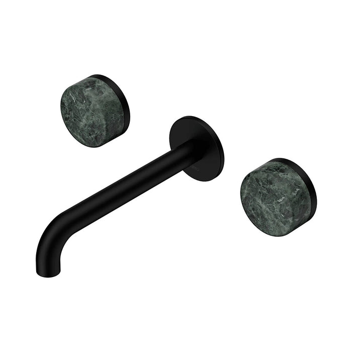 185mm Nero Serenity Lead-Free DZR Brass Wall Basin Set With Verde Alpi Handle