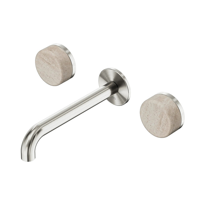 185mm Nero Serenity Lead-Free DZR Brass Wall Basin Set With Rome Travertine Handle