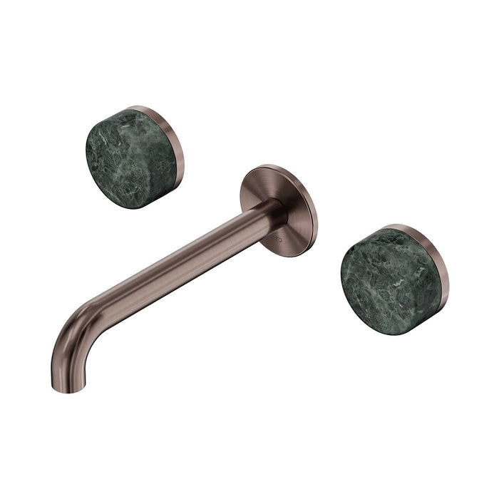 185mm Nero Serenity Lead-Free DZR Brass Wall Basin Set With Verde Alpi Handle