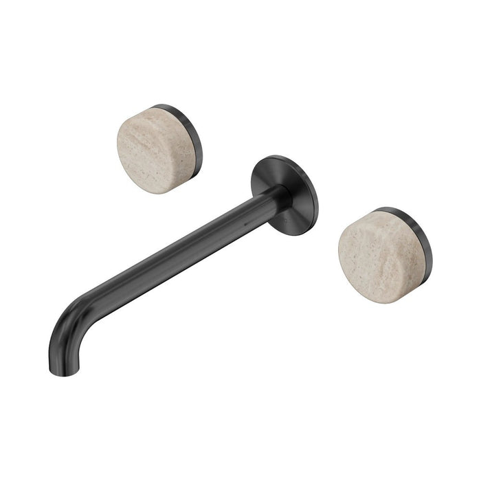 220mm Nero Serenity Lead-Free DZR Brass Wall Basin Set With Rome Travertine Handle