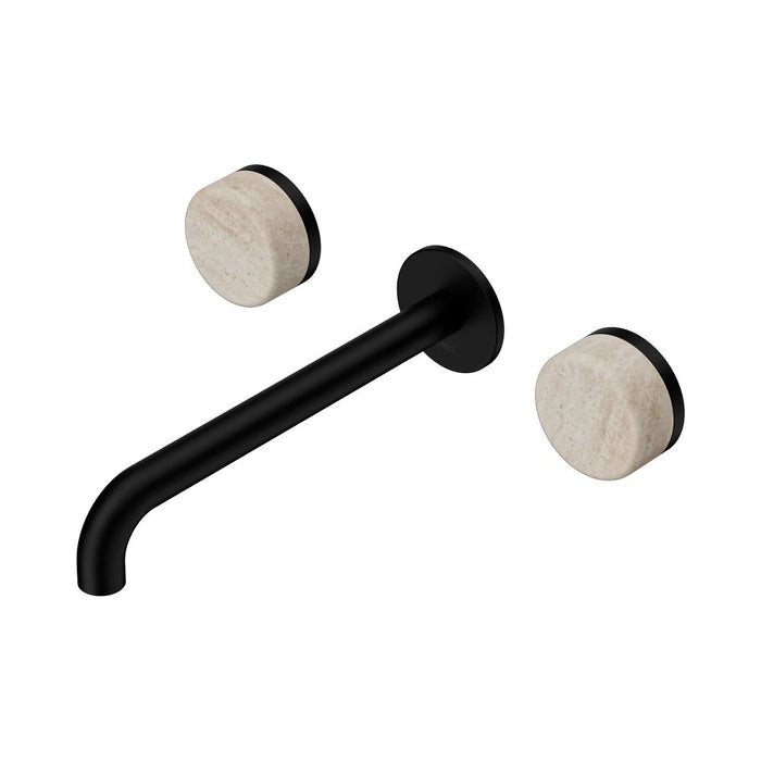 220mm Nero Serenity Lead-Free DZR Brass Wall Basin Set With Rome Travertine Handle