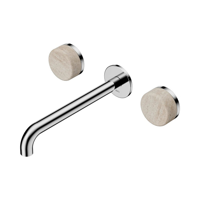 220mm Nero Serenity Lead-Free DZR Brass Wall Basin Set With Rome Travertine Handle