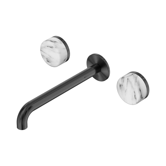 220mm Nero Serenity Lead-Free DZR Brass Wall Basin Set With Arabescato Corchia Handle