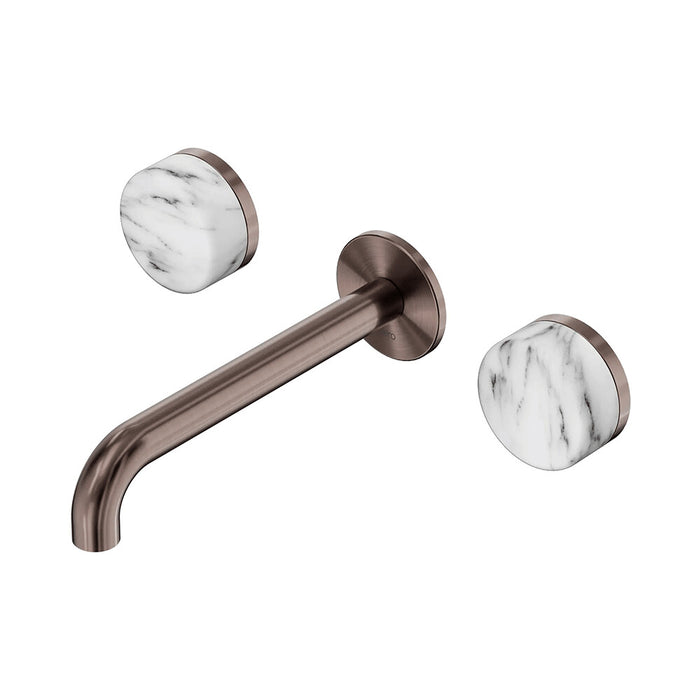 185mm Nero Serenity Lead-Free DZR Brass Wall Basin Set With Arabescato Corchia Handle