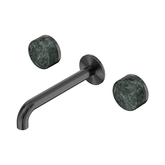 185mm Nero Serenity Lead-Free DZR Brass Wall Basin Set With Verde Alpi Handle