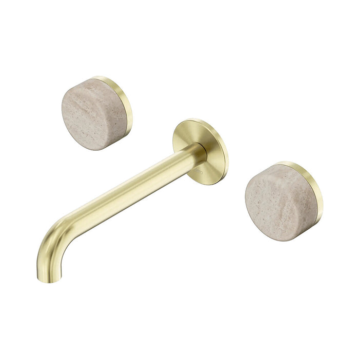 185mm Nero Serenity Lead-Free DZR Brass Wall Basin Set With Rome Travertine Handle
