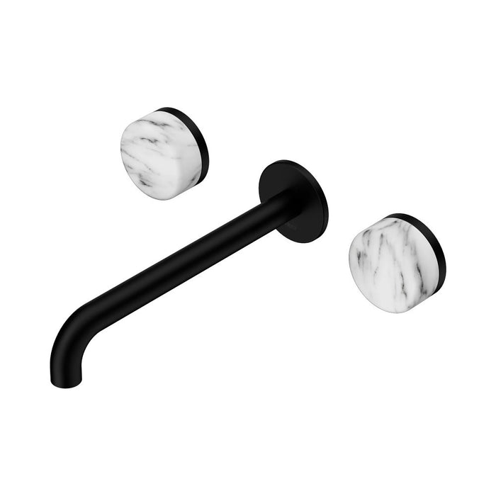 220mm Nero Serenity Lead-Free DZR Brass Wall Basin Set With Arabescato Corchia Handle