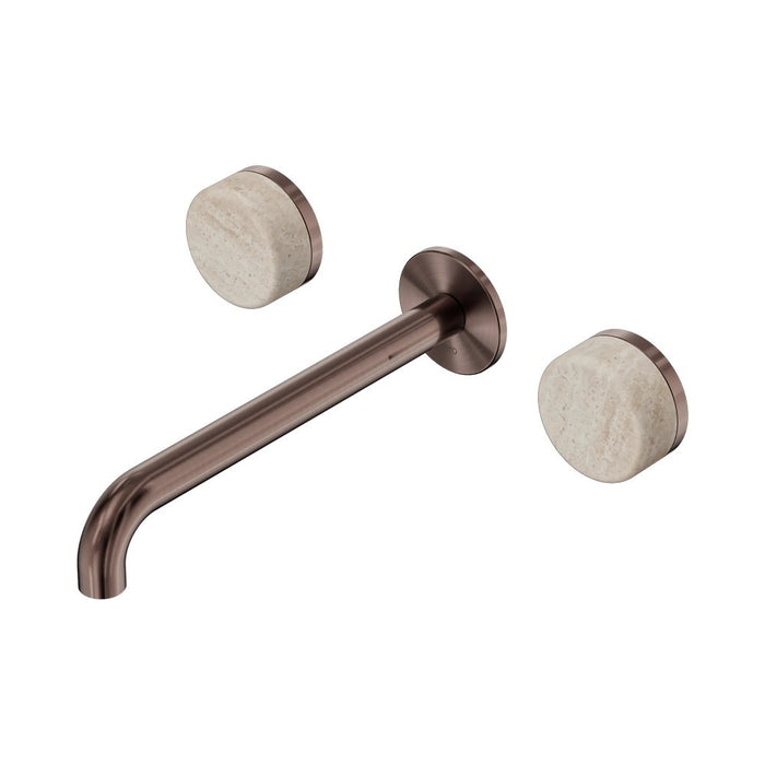 220mm Nero Serenity Lead-Free DZR Brass Wall Basin Set With Rome Travertine Handle