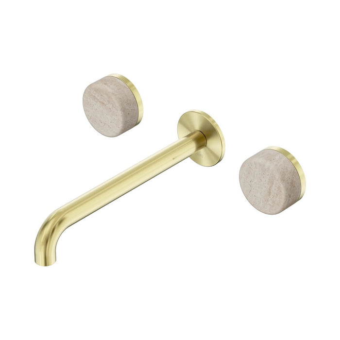 220mm Nero Serenity Lead-Free DZR Brass Wall Basin Set With Rome Travertine Handle