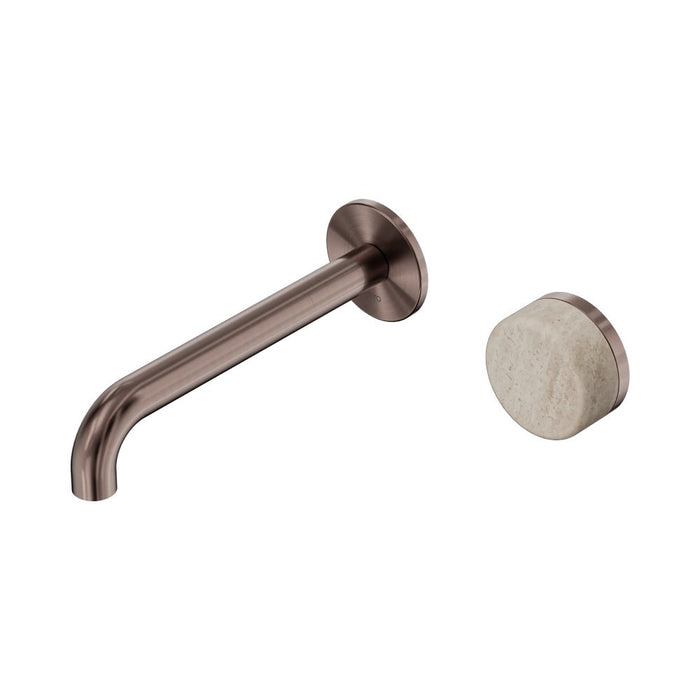 185mm Nero Serenity Progressive Lead-Free DZR Brass Wall Basin Mixer With Rome Travertine Handle