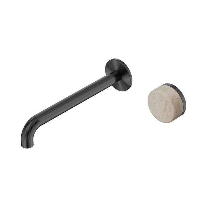 220mm Nero Serenity Progressive Lead-Free DZR Brass Wall Basin Mixer With Rome Travertine Handle