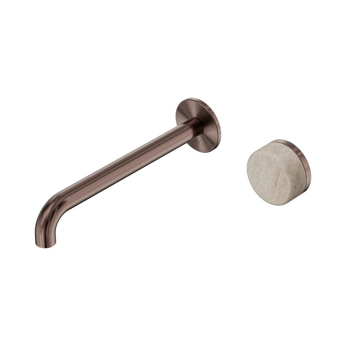 220mm Nero Serenity Progressive Lead-Free DZR Brass Wall Basin Mixer With Rome Travertine Handle