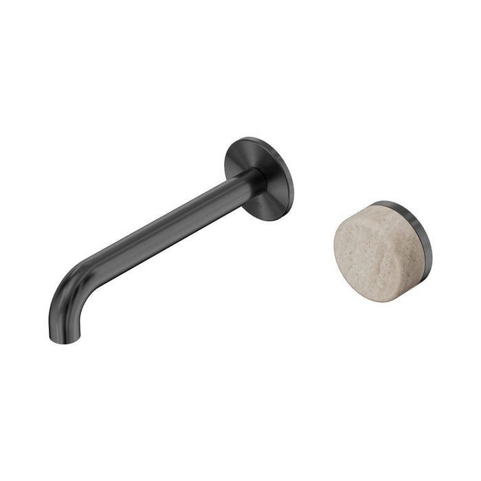 185mm Nero Serenity Progressive Lead-Free DZR Brass Wall Basin Mixer With Rome Travertine Handle