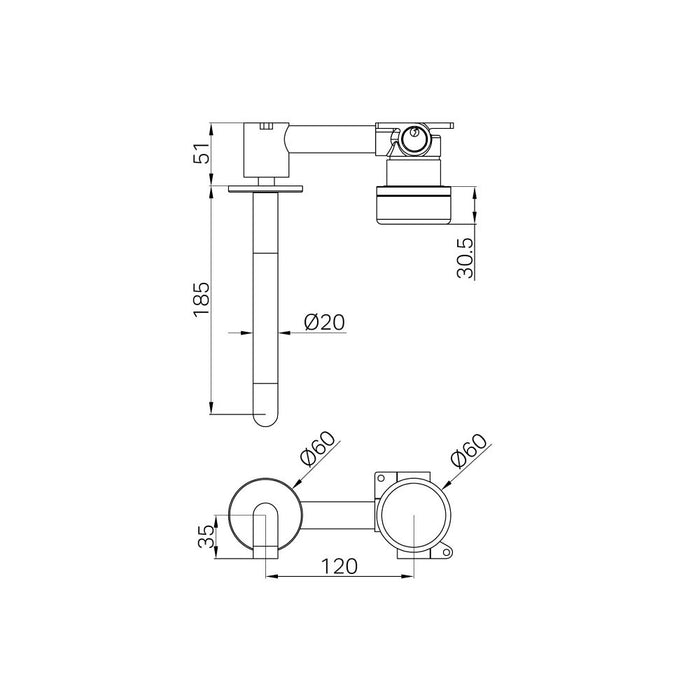 185mm Nero Serenity Progressive Lead-Free DZR Brass Wall Basin Mixer With Carrara Handle