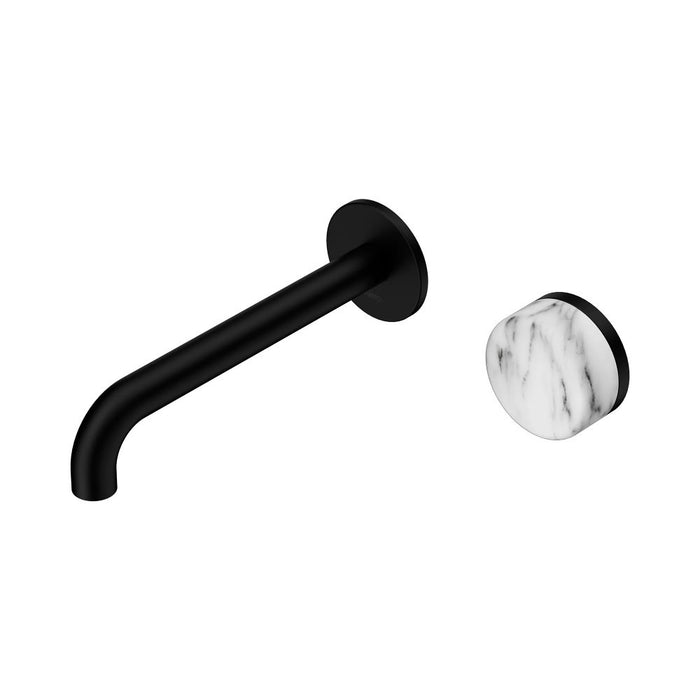 185mm Nero Serenity Progressive Lead-Free DZR Brass Wall Basin Mixer With Arabescato Corchia Handle