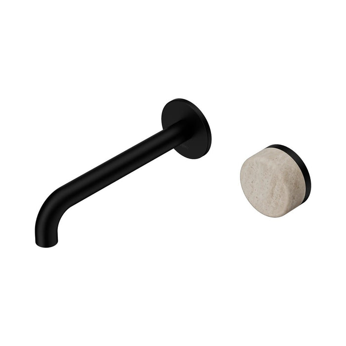 185mm Nero Serenity Progressive Lead-Free DZR Brass Wall Basin Mixer With Rome Travertine Handle