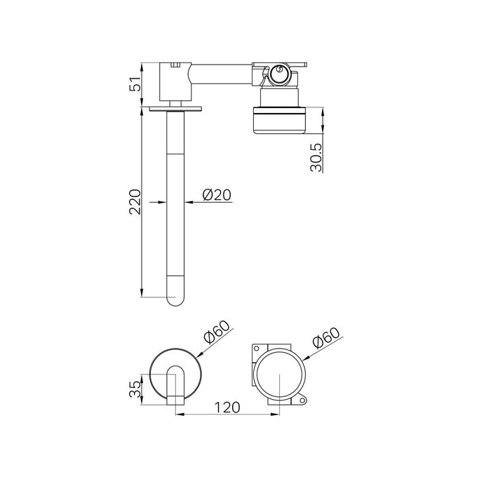 220mm Nero Serenity Progressive Lead-Free DZR Brass Wall Basin Mixer With Rome Travertine Handle