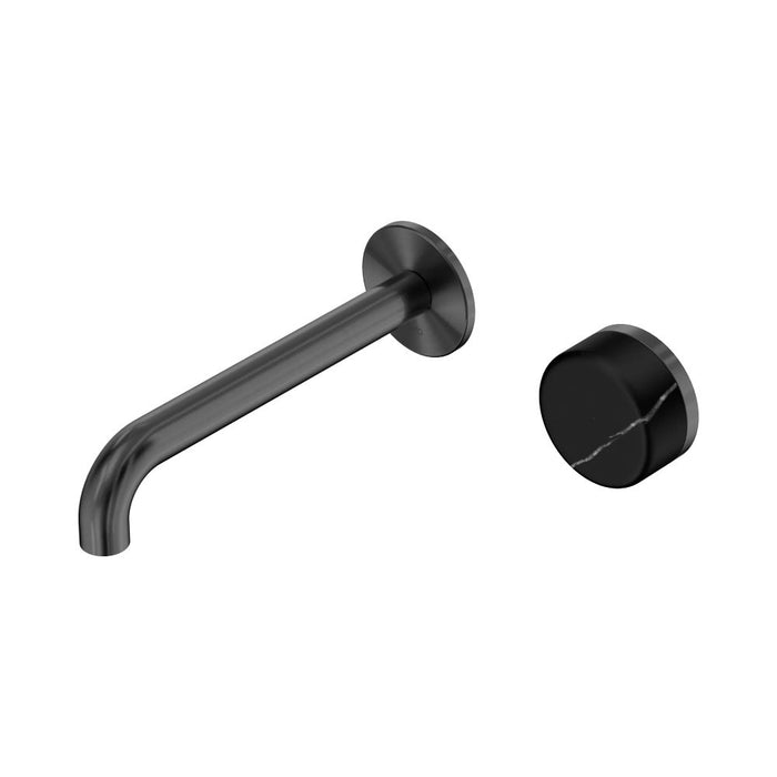 185mm Nero Serenity Progressive Lead-Free DZR Brass Wall Basin Mixer With Marquina Black Handle