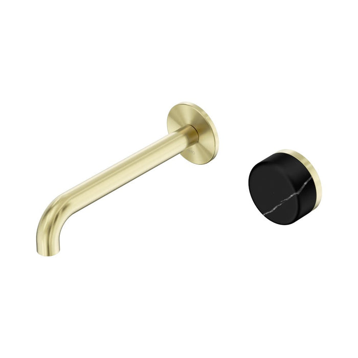 185mm Nero Serenity Progressive Lead-Free DZR Brass Wall Basin Mixer With Marquina Black Handle