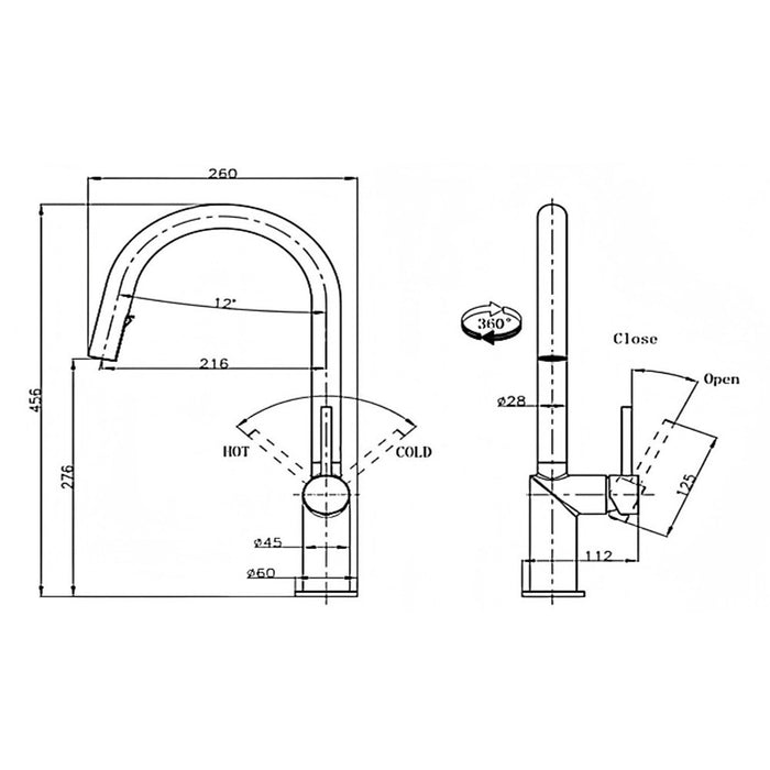 BK Kuchendesigner Premium Brass Round Pull-out Kitchen Mixer