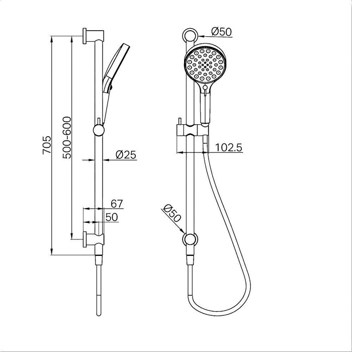 705mm Nero Serenity Round Brass Rail Shower
