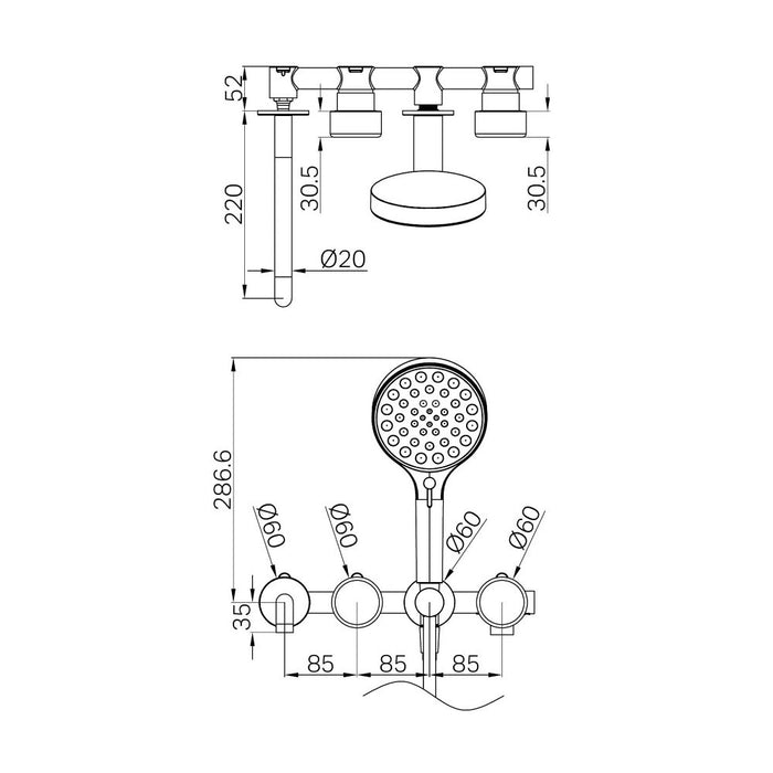 Nero Serenity Progressive Shower System With Spout And Hand Shower - Arabescato Corchia Handle