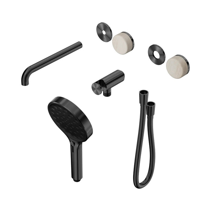 Nero Serenity Progressive Shower System With Spout And Hand Shower - Rome Travertine Handle