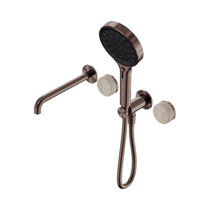 Nero Serenity Progressive Shower System With Spout And Hand Shower - Rome Travertine Handle