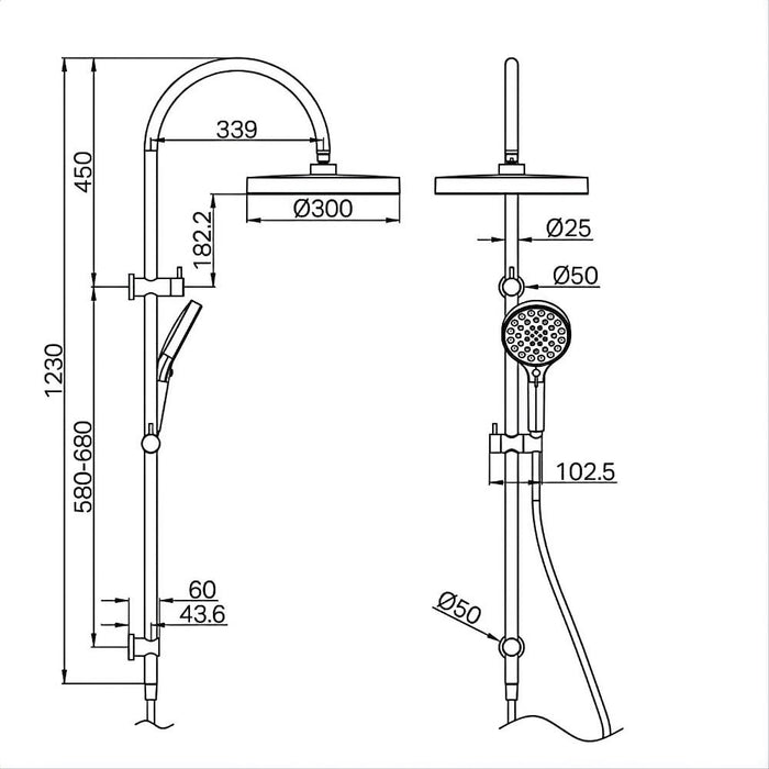 1230mm Nero Serenity Round Brass Twin Shower