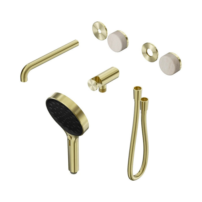 Nero Serenity Progressive Shower System With Spout And Hand Shower - Rome Travertine Handle