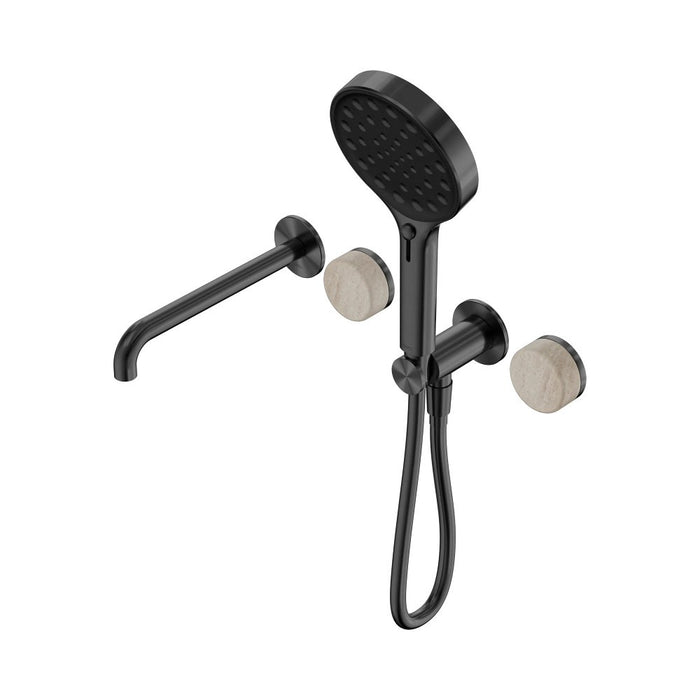 Nero Serenity Progressive Shower System With Spout And Hand Shower - Rome Travertine Handle