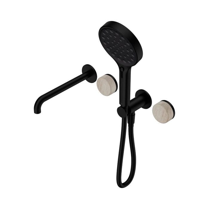 Nero Serenity Progressive Shower System With Spout And Hand Shower - Rome Travertine Handle