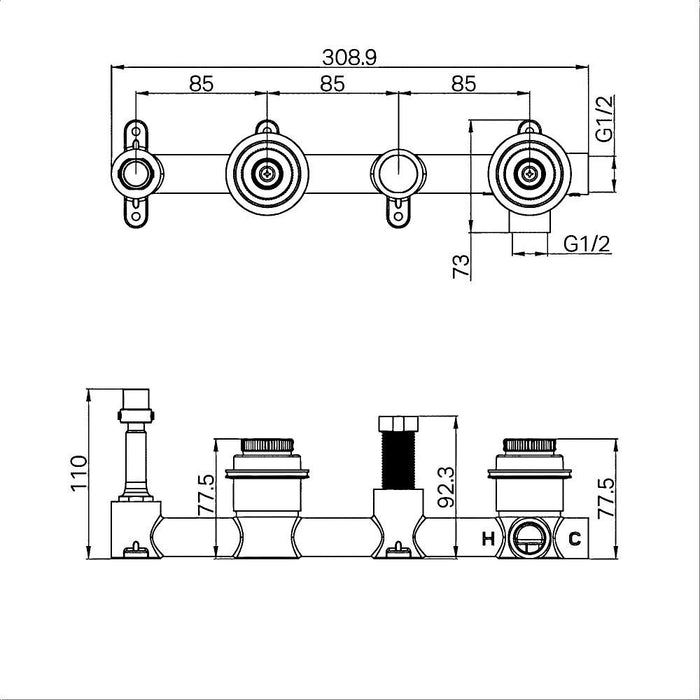 Nero Serenity Progressive Shower System With Spout And Slim Shower - Metal Handle