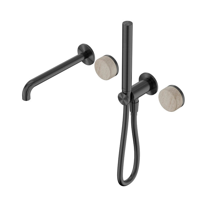 Nero Serenity Progressive Shower System With Spout And Slim Shower - Rome Travertine Handle