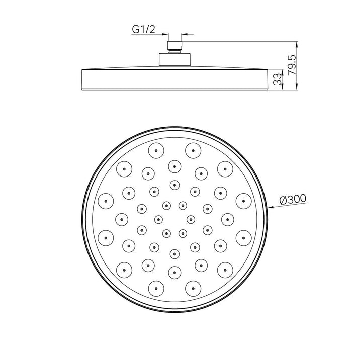 300mm Nero Serenity ABS Round Luxurious Rainfall Shower Head